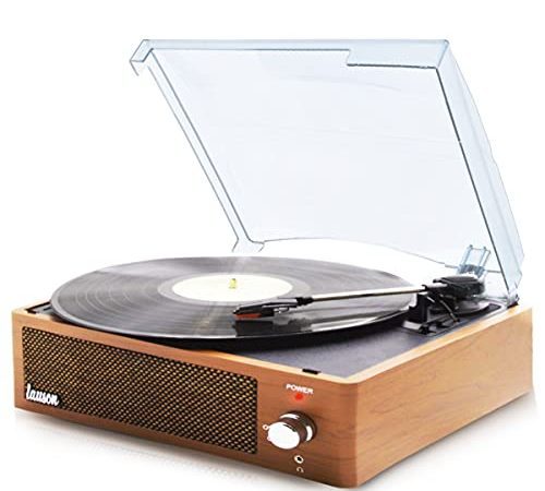 Lauson XN092 Tourne-disque Vinyle Vintage avec Bluetooth Fonction d'Enregistrement Encodage PC-Link | Haut-Parleurs Intégrés | Lecteur Vinyle 3 Vitesses 33, 45, 78 tr/min (Chêne)