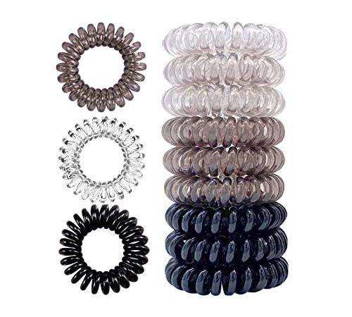 Lot de 9 élastiques à cheveux en spirale en plastique, pour queue de cheval, cordon téléphonique, sans dommages pour filles et femmes avec des cheveux épais