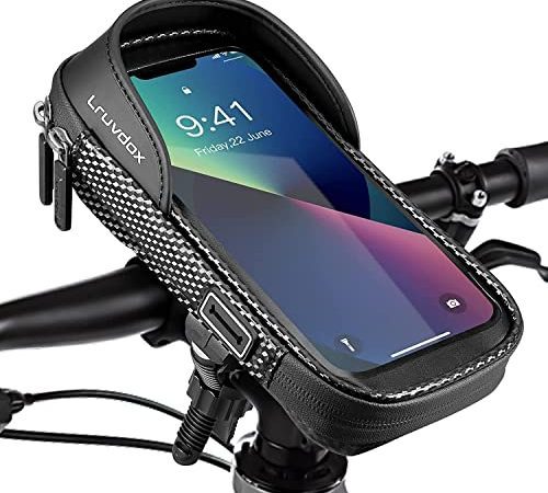 Lruvdox Support Telephone Velo Etanche, Porte téléphone vélo Sacoche Velo Guidon Sac de Cadre Telephone Velo Avant VTT avec écran Tactile Transparent et Pare-Soleil pour Smartphone de 5,5 à 7,0 Pouce