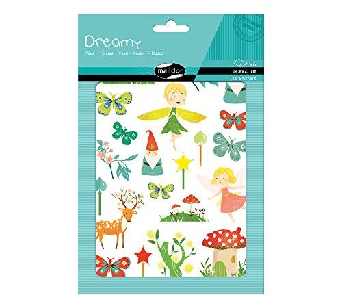 Maildor AE137O - Un sachet de gommettes Dreamy 6 planches 14,8x21cm, Fées (126 stickers)