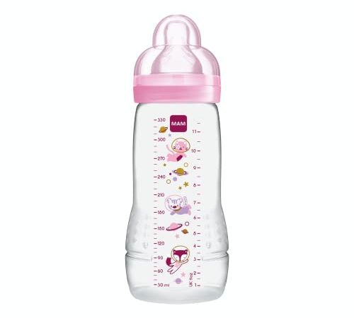 MAM Biberon Easy Active 2e âge, 330 ml – 6+ mois – Tétine débit X, vitesse ultra-rapide – Rose