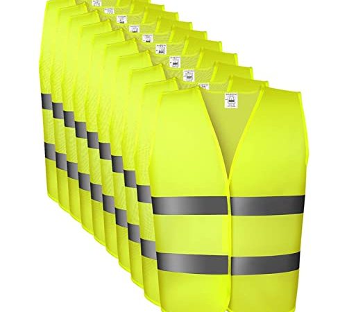 MAMIZO Gilets de Sécurité, Gilet Réfléchissant Jaune, Haute Visibilité à 360 °, Gilet Respirable et Lavable pour Conducteur, Cycliste, Éboueur, 70 * 46CM, à la Norme CE (10)