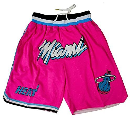 Miami Heat City Edition Shorts de Basket-Ball Masculin Short d'entraînement à séchage Rapide avec Poches,Rose,L