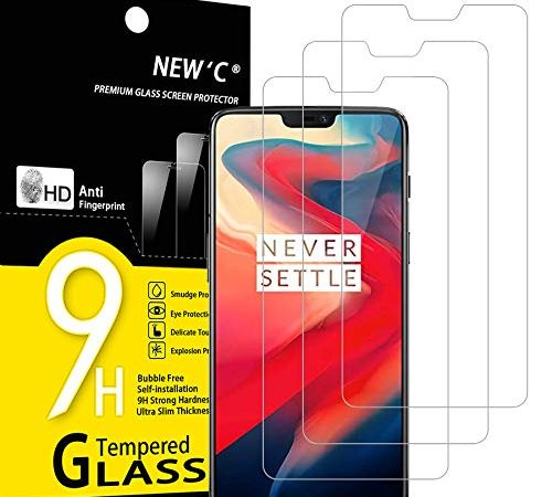 NEW'C Lot de 3, Verre Trempé pour OnePlus 6, Film Protection écran - Anti Rayures - sans Bulles d'air -Ultra Résistant (0,33mm HD Ultra Transparent) Dureté 9H Glass