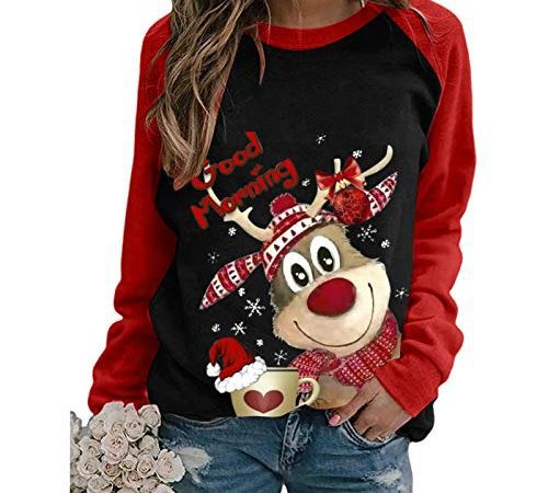 Pull Noël Femme Manches Longues Col Rond Rigolo Noel Pull Christmas Moche Sweat Multicolore Imprimé Bonhomme de Neige Sweatshirt Grande Taille Pullover S