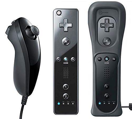 QUMOX Manette pour Wii, Controleur de Mouvement à Distance, Télécommande et Nunchuk, Console Remplacement Compatibles avec Wii et Wii U avec Etui de Protection en Silicone Noir