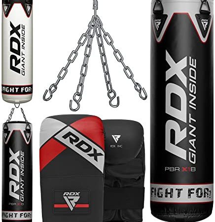 RDX Sac de Frappe Adulte 5ft 4ft, 3PC Rempli Anti Balançoire Lourd Boxe Punch Bag avec Gants Kit pour Muay Thaï MMA Arts Martiaux Sparring Kickboxing Punching D’entraînement, Domicile Gym Fitness