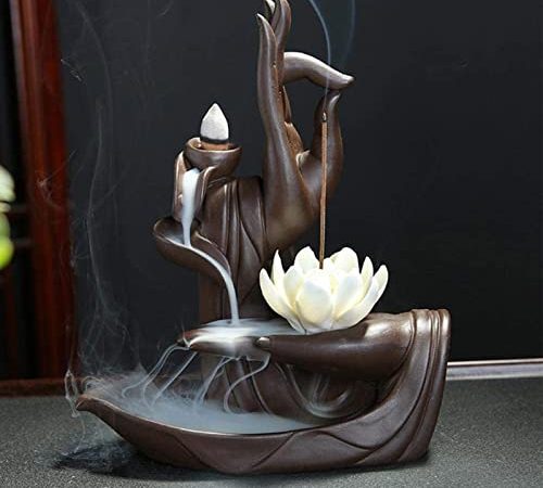 rûleur d'encens Zen Lotus à contre-courant avec cône d'encens à contre-courant 20pcs, brûleur porte-cône d'encens à contre-courant en céramique