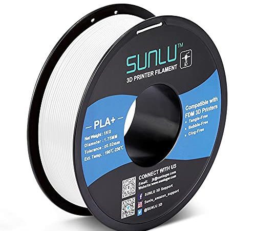 SUNLU Filament PLA+ 1.75mm Blanc, Filament PLA Plus pour imprimante 3D, Filament PLA plus résistant,Neatly Wound, 1KG Précision +/- 0.02mm