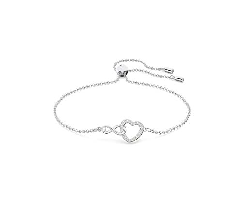 Swarovski Bracelet Infinity femme, cristaux blancs brillants forme cœur avec signe infini et chaîne plaquée rhodium