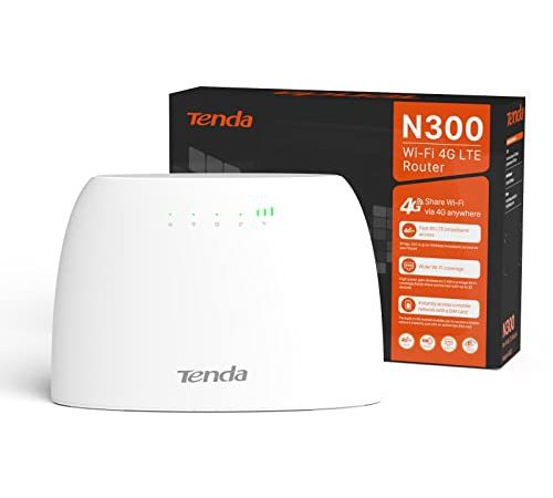 Tenda 4G03 Routeur Modem 4G+ LTE 300Mbps WiFi, Box 4G, Plug & Play avec Carte SIM pour tous les Opérateurs, Configuration Facile, Antennes Internes, 2 Ports Ethernet, Surveillance du Trafic Réseau