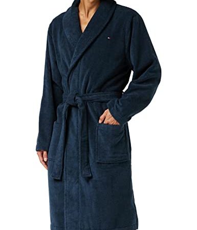 Tommy Hilfiger Peignoir de Bain Homme Bathrobe en Tissu Éponge, Bleu (Navy Blazer), XL