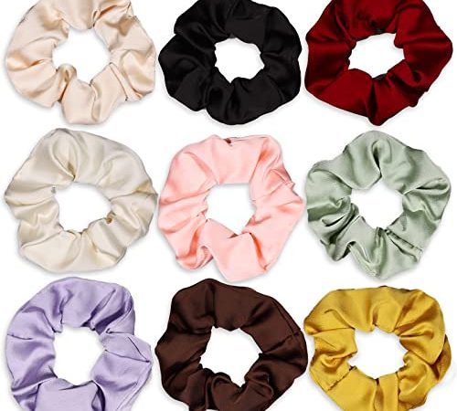 9 Pièces Chouchous Cheveux Femme en Satin Confortable, Chouchous Élastiques pour Queue de Cheval en Soie pour Filles et Femmes, Idéal pour Cadeau