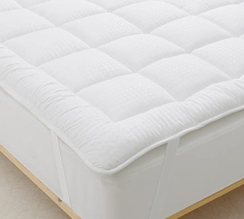 Autsel 3D Surmatelas 140 x 200cm Épais Couvre de Matelas en Microfibre Hypoallergénique Anti Acarien Protège de Matelas Extra Doux et Respirant (Blanc)