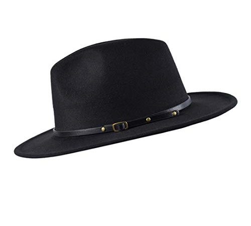 besbomig Femme Filles Homme Chapeau Fedora Hiver Chapeau de Jazz Casquette en Feutre - Mode Hiver Large Bord Chapeaux Vintage Rétro,Noir