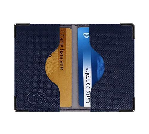 Color Pop® Etui 2 Cartes bancaires blindé (Anti-RFID) - Fabrication française - Protection des données bancaires (Bleu Marine - PVC Silver) - 9,7 x 6,5 x 0,5 cm