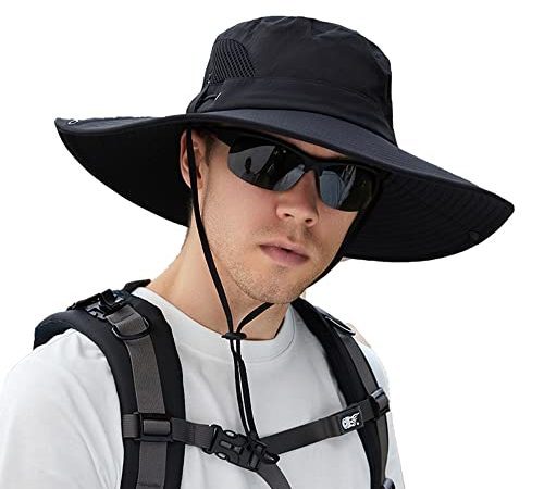 Cooltto Chapeau de Soleil Anti-UV UPF 50+ Chapeau de Pêche pour l'Extérieur Casquette de pêche à Large Bord Respirant Séchage Rapide pour Camping Randonnée Cyclisme-Noir