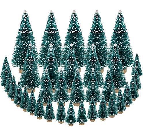 DECARETA 35Pcs Sapin de Noël, Arbre de Noël Artificiel Mini Sisal Arbres avec Base en Bois Idéal pour Décoration Noël, Chambre, DIY, Fête - 4 Tailles