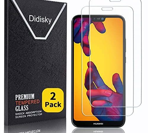 Didisky Protecteur Verre Trempé pour Huawei P20 Lite, Film Protection écran [Lot de 2] résistance aux Rayures, dureté 9H, Pas de Bulles, Haute définition, Facile à Utiliser