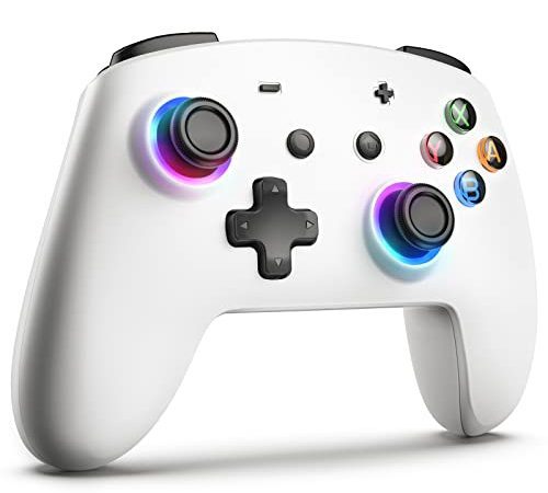 ECHTPower Manette Switch LED Blanc, Manettes Pro sans Fil Switch Controller pour Switch/OLED/Lite avec RGB/Bouton Sync/Fonction de Réveil/Turbo Réglable et Vibration/Bouton Programmable