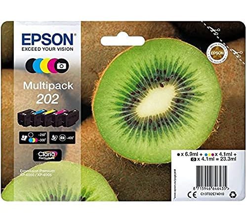 Epson Multipack 202 Kiwi, Cartouches d'encre d'origine, 5 couleurs: Noir, Cyan, Magenta, Jaune, Noir photo, XP-6000, XP-6005, XP-6100, XP-6105