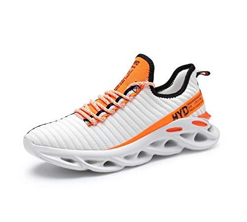 FUSHITON Chaussures de Course pour Hommes Baskets de Mode pour Hommes Chaussures de Jogging de Sport Décontractées et Respirantes,Blanc, Noir, Orange,40 EU