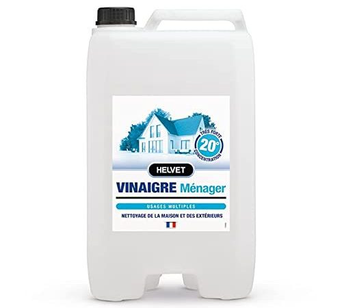 HELVET VINAIGRE BLANC MENAGER 20 Degrés – SUPER CONCENTRE – Gros Format 10L pour le Nettoyage de la Maison et des Extérieurs – Produit 100% Naturel