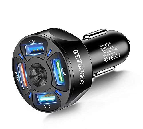 HORJOR Chargeur de Voiture USB, Chargeur de Voiture Rapide, 4 Ports Chargeur Allume Cigare USB 35 W 7 A Charge Rapide Compatible avec iPhone, iPad Samsung Galaxy, Huawei, Xiaomi, Tablette