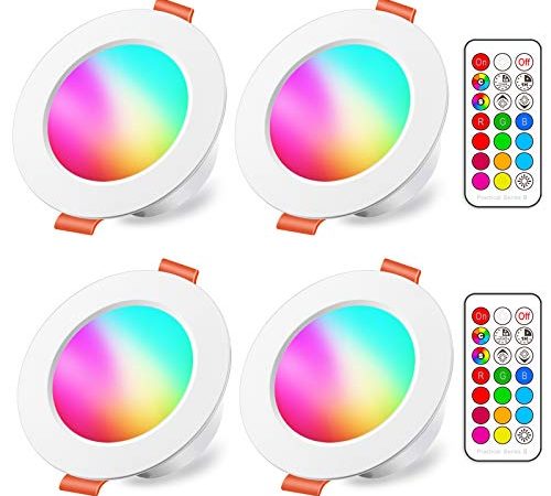 iLC Spots LED Encastré 8W (équivalent 60W) Couleur RGB Changement Variation Coloré RGBW IP44 Blanc froid 5700K Rond Dimmable Encastrables par Télécommande (lot de 4)