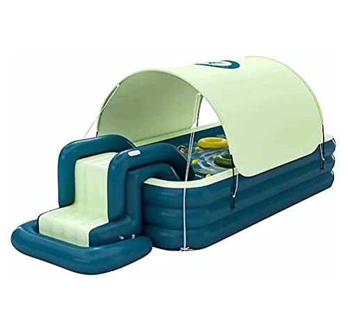 J-ouuo Piscine gonflable hors sol pour adultes et enfants avec toboggans d'eau, piscine gonflable rectangulaire avec pare-soleil pour jardin, cour