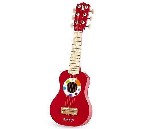 Janod - Ma Première Guitare en Bois Confetti - Instrument de Musique Enfant - Jouet d'Imitation et d'Éveil Musical - Dès 3 Ans, J07628