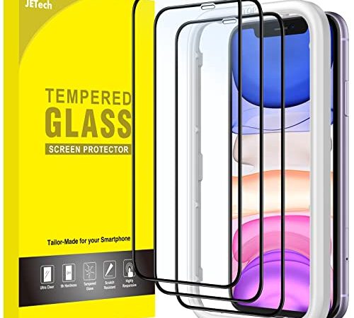 JETech Protection D'écran à Couverture Complète pour iPhone 11/XR 6,1 Pouces, Bord Noir, Integrale Film en Verre Trempé avec Outil d'Installation Facile, Compatible Coque, Transparent HD, Lot de 3