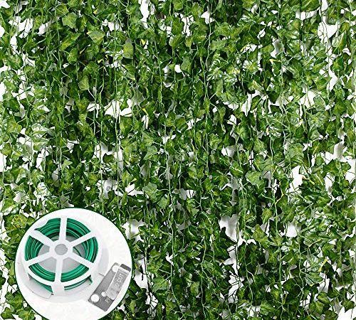 JNCH 24pcs*2m Lierre Plante Artificielle Exterieur Faux Lierre Feuillage Artificiel Feuille Guirlande Décoration Interieur pour Mariage Balcon Cuisine Jardin Bureau