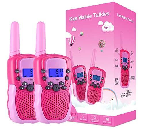 Kearui Jouets Filles 3-12 Ans, Talkies Walkies Enfants Radio à 2 Voies avec 8 Canaux, Lampe de Poche LCD Rétro-éclairée, Gamme de 3 Miles pour Aventures Extérieures, Camping, Randonnée