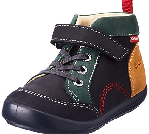 Kickers KINOÉ, Plat Oxford Mixte bébé, Marine Jaune Vert, 20 EU