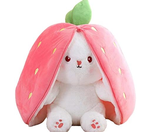 Lapins à cache-cache dans une pochette carotte fraise Cadeau de lapin de Pâques dézippez la poupée lapin jouet lapins dans un sac à main carotte fraise Lapins mignons lapins en peluche jouets en peluc