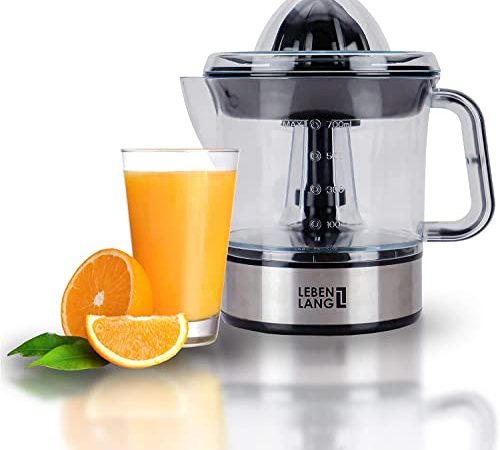 LEBENLANG Presse-agrumes électrique à haut rendement en jus - Presse-agrumes à l'aspect inox - Presse-agrumes électrique à deux sens de rotation - Presse-agrumes pour oranges et citrons