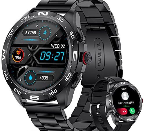 LIGE Montre Connectée Homme avec Appel Bluetooth/Mot de Passe de Protection, Montre Connecté 20 Modes Sportifs/Fréquence Cardiaque, Smartwatch IP67 Étanche pour Android iOS, 2 Bracelets, Noire