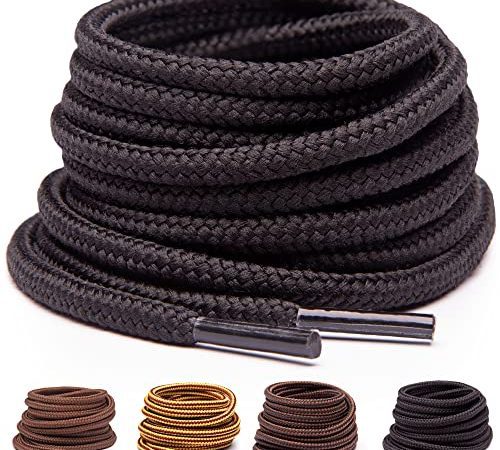 Miscly Lacets ronds pour bottes [3 Paires] Lacets renforcés et ultra résistants pour Bottes, Bottines, Chaussures de sécurité ou de travail, Chaussures de marche - Ø 5 mm (137 cm, Noir)