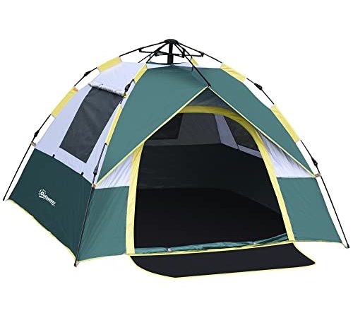 Outsunny Tente de Camping 3 Personnes Tente Automatique instantanée 3 Saisons imperméable avec 3 fenêtres et 1 Sac de Rangement 205 x 195 x 135 cm Vert Olive