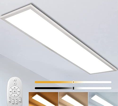 Plafonnier LED Dimmable 120x30cm, Super Panneau LED Lumineuse avec Télécommande, Suspension Lampe de plafond (40W, Blanc Chaud/Naturel/Froid 2700K - 6500K), Eclairage Intérieur