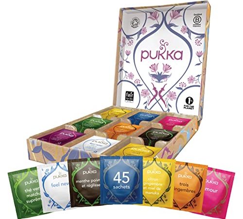 Pukka Coffret Sélection, Assortiment de 5 Thés Et Infusions Biologiques Issus du Commerce Equitable, 100% Bio, 45 sachets Tisanes, Idée Cadeau Fête des Grands-Mères