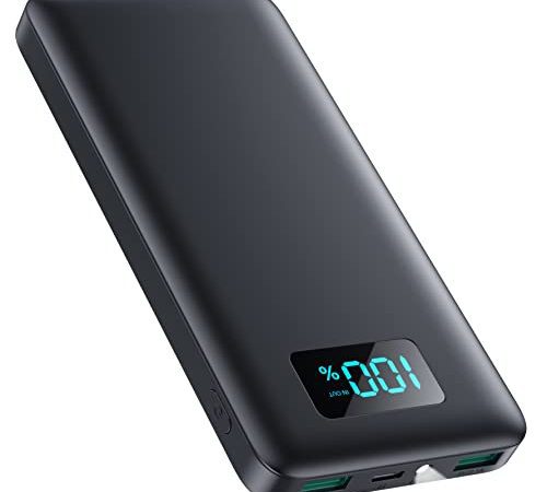 QTshine Batterie Externe 13800mAh, Power Bank PD 3A USB C Entré & Sortie Ultra Mince & Compact Chargeur Portable avec Affichage LED & Lampe de Poche Compatible avec iPhone Samsung Xiaomi (Noir)