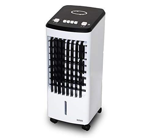 ROWI Air Cooler 80 W, climatiseur mobile, climatiseur silencieux pour chaque pièce, réfrigérateur et humidificateur (réservoir de 3 litres) en un, mobile grâce à sa poignée et ses roulettes