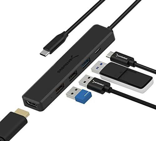 SABRENT hub USB c, Data hub avec HDMI 4K | 1 Port USB 3.2 | 2 USB Port 2.0 | USB-C Power Delivery 60W | USB Adaptateur, Station d’Accueil multiport pour PS5, PC, MacBook, Laptop, clé USB (HB-TC5P)