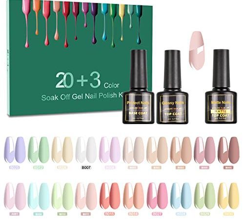 SINZONeu Vernis Semi Permanent-23 Vernis Manucure Nail Art Lot Vernis à Ongles Vernis Gel UV LED Nail Polish Soak Off 20 Couleurs Populaire, Base et Top Coat, Matt Top Coat, 8ml