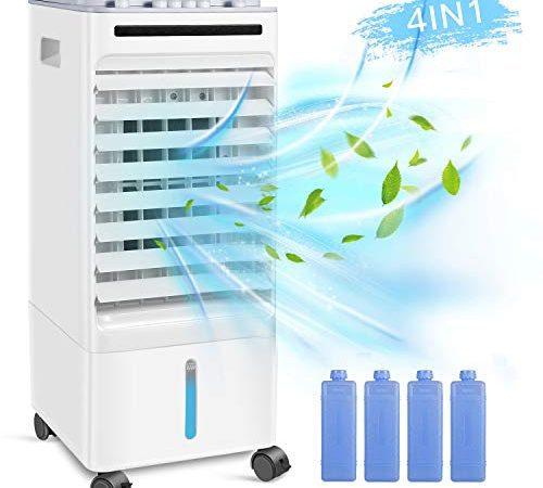 SONBION Climatiseur Mobile Silencieux, 4 en 1 Refroidisseur D'Air Ventilateur Purificateur Humidificateur, Refroidisseur éVaporatif avec Roues et RéServoir D'Eau 5l, 3 Vent Vitesses Modes