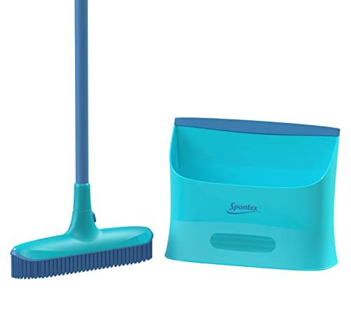 Spontex Catch & Clean Balai d’intérieur en Caoutchouc et Pelle Balayette, Balai Silicone pour Poils d’animaux et Cheveux, Balayage des sols, Balai polyvalent