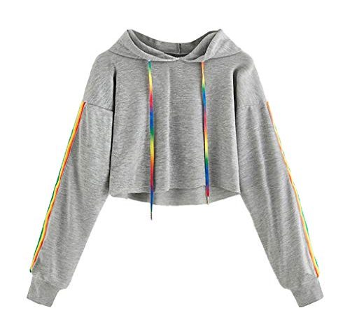 Susenstone Sweat A Capuche Femme Pas Cher à La Mode Sweatshirts Court Hoodies Manche Longues Arc en Ciel Imprimé Pull à Capuche (S(EU34), Gris)