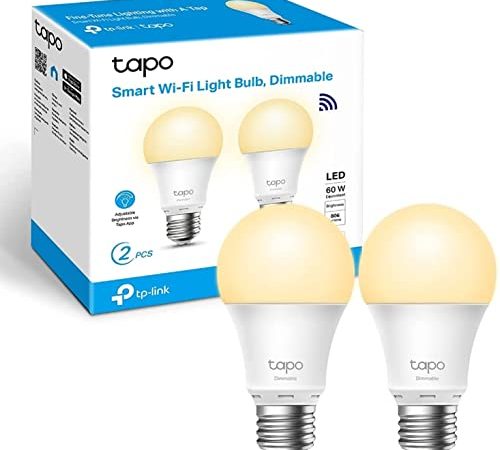 Tapo Ampoule LED Connectée Tapo L510E(2-PACK), ampoule led E27 Blanc Chaud 2700K 8.7W 806Lm, ampoule led compatible avec Alexa et Google Home, Lot de 2